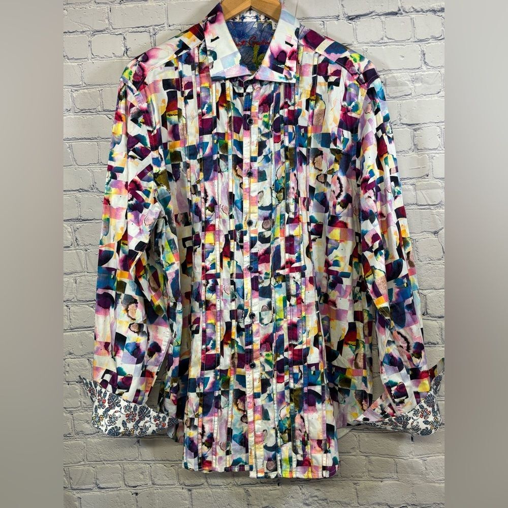 Robert Graham Magical Island Color Splash Flip Cuff Colorful Button Up Shirt XL